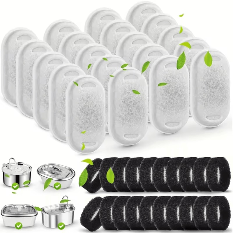20PCS Activated Carbon Pet Water Fountain Filters With 20 Replacement Sponges 4