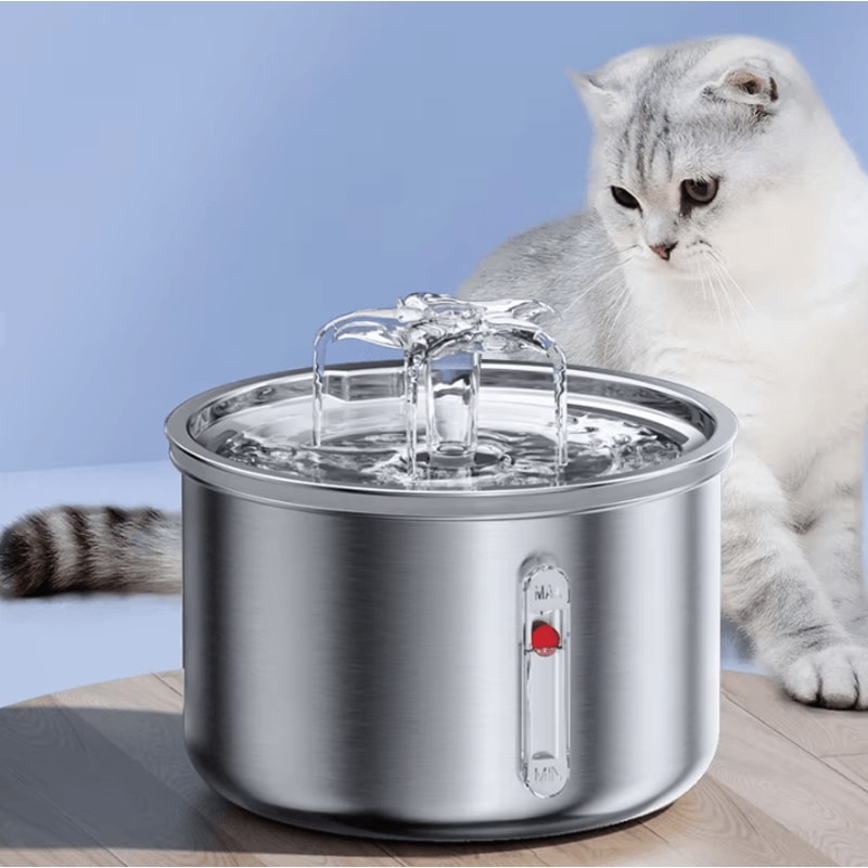 Stainless Steel Automatic Pet Water Fountain USBPowered Silent Drinking Fountain 0