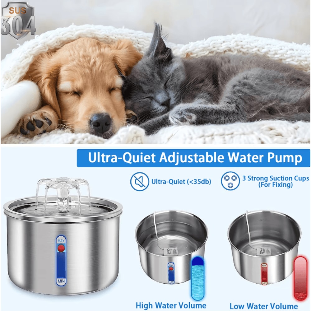 Stainless Steel Automatic Pet Water Fountain USBPowered Silent Drinking Fountain 2