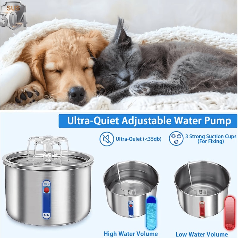 Stainless Steel Automatic Pet Water Fountain USBPowered Silent Drinking Fountain 2