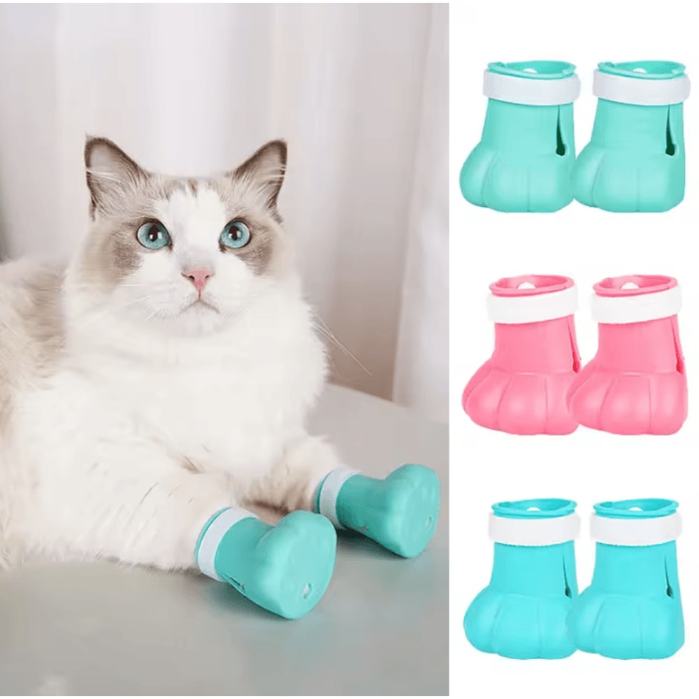 Adjustable Silicone Cat Paw Protector Boots 4PCS AntiScratch Cat Foot Covers 0
