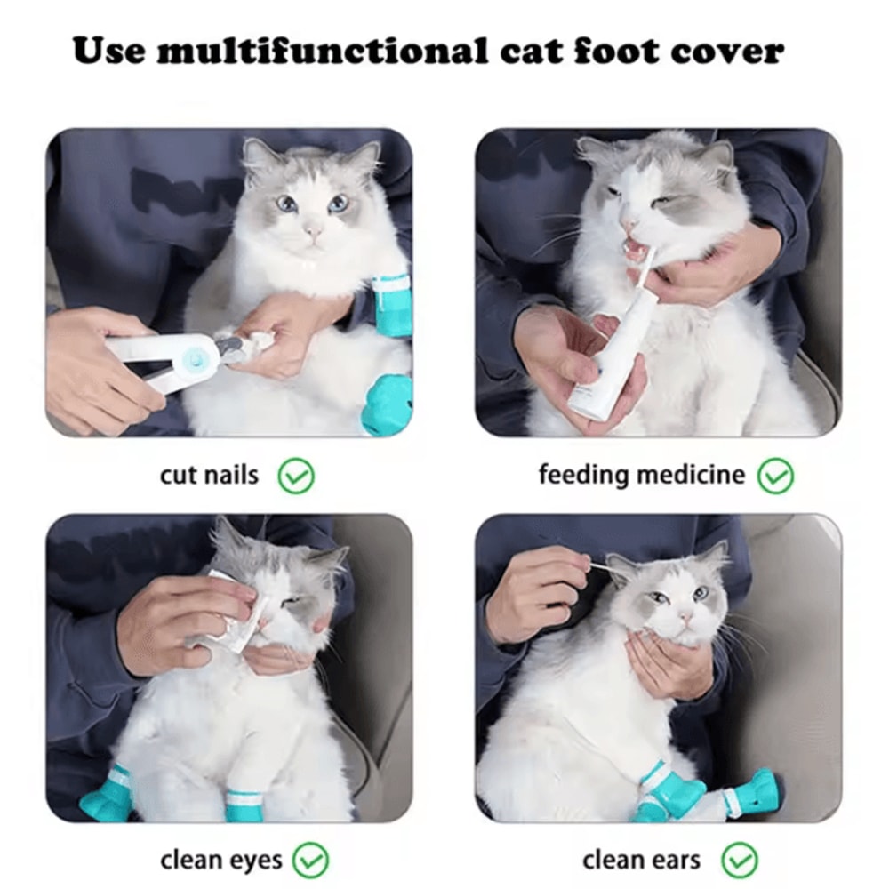 Adjustable Silicone Cat Paw Protector Boots 4PCS AntiScratch Cat Foot Covers 2