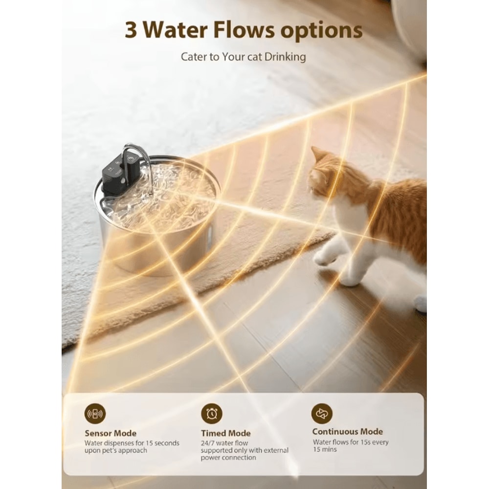 Wireless Stainless Steel Cat Water Fountain With 4000mAh Battery Motion Sensor 1