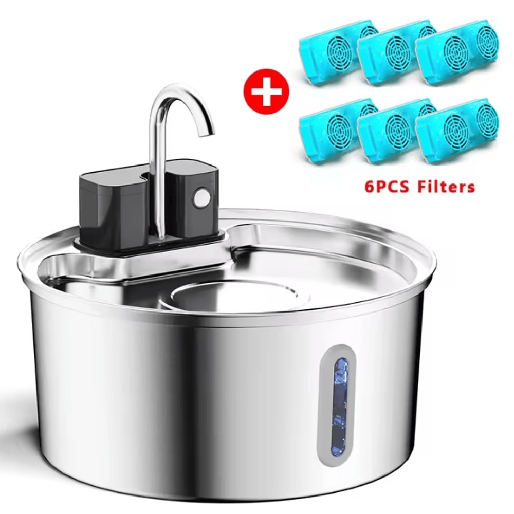Wireless Stainless Steel Cat Water Fountain With 4000mAh Battery Motion Sensor 5