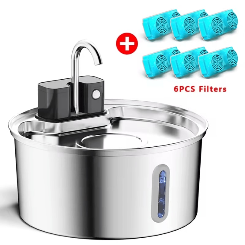 Wireless Stainless Steel Cat Water Fountain With 4000mAh Battery Motion Sensor 5