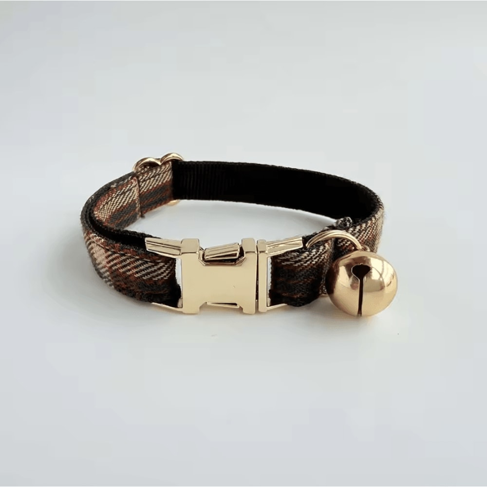 Personalized Tweed Check Cat Collar With Pearl Charm Detachable Bell 3