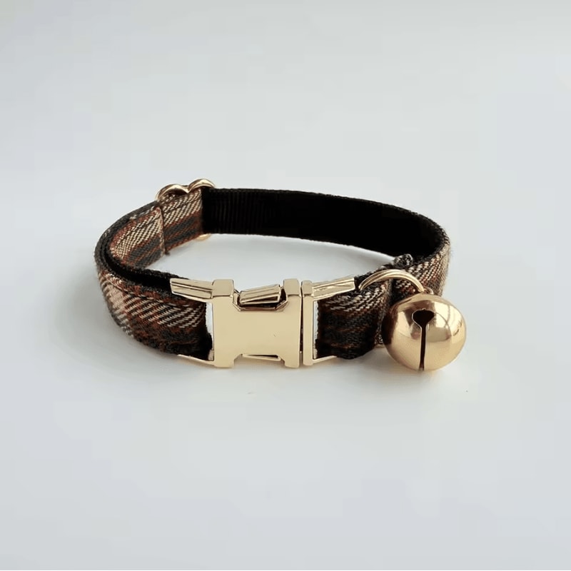 Personalized Tweed Check Cat Collar With Pearl Charm Detachable Bell 3