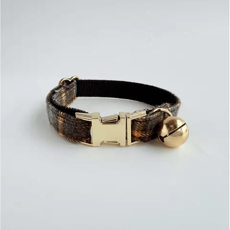 Personalized Tweed Check Cat Collar With Pearl Charm Detachable Bell 4