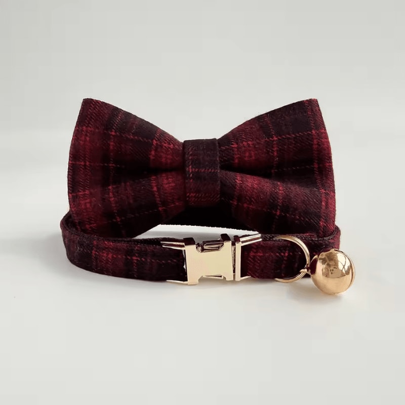 Personalized Tweed Check Cat Collar With Pearl Charm Detachable Bell 6