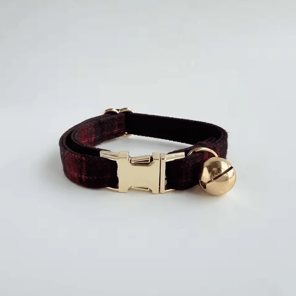Personalized Tweed Check Cat Collar With Pearl Charm Detachable Bell 9