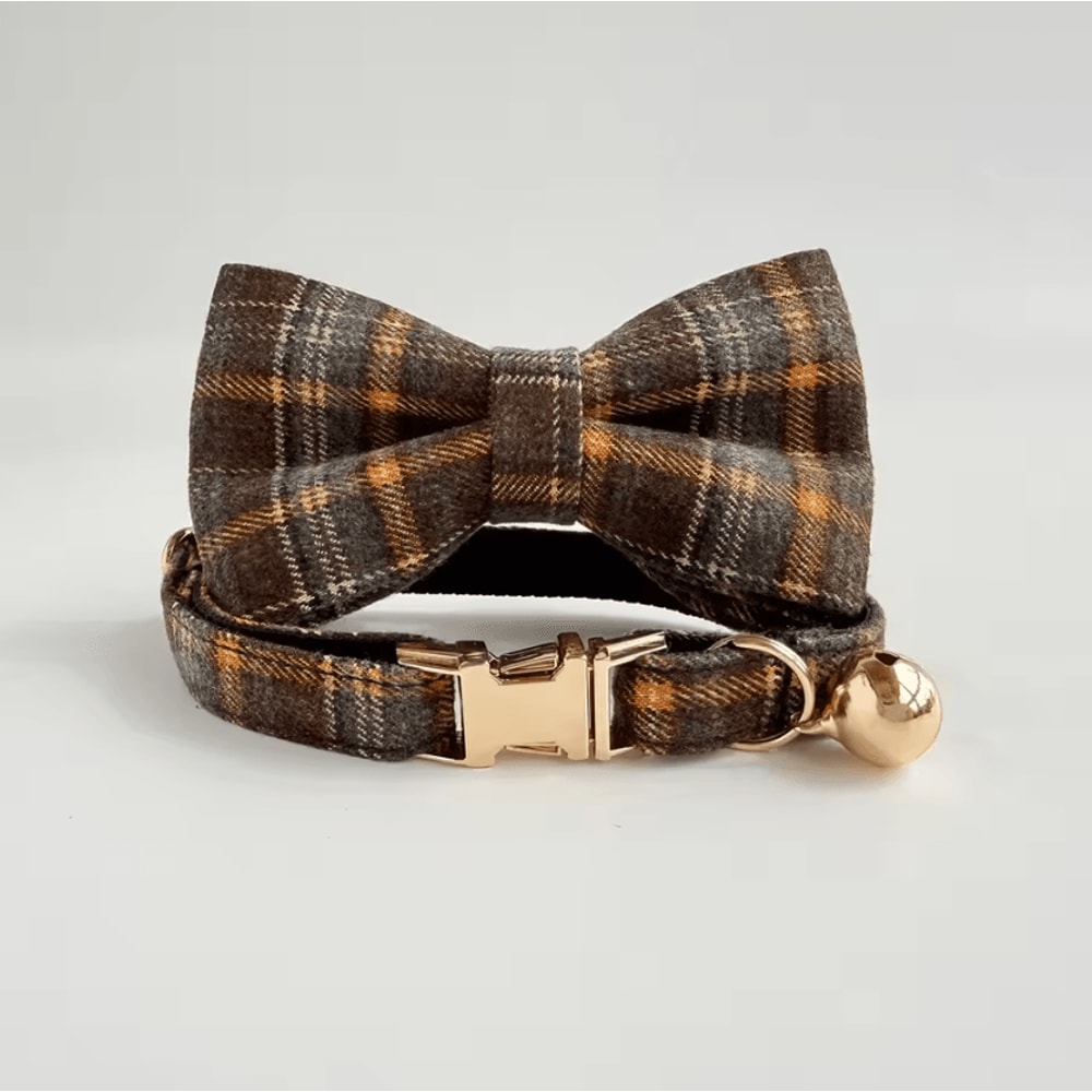 Personalized Tweed Check Cat Collar With Pearl Charm Detachable Bell 7