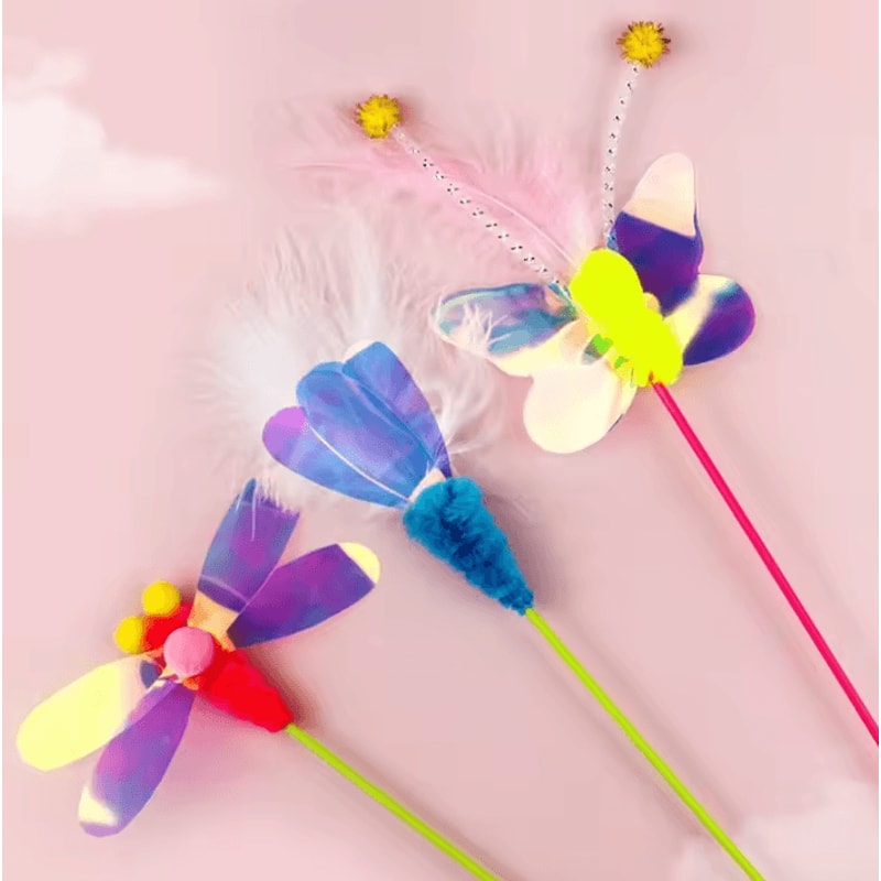 Interactive Butterfly Feather Cat Teaser Wand Toy 0