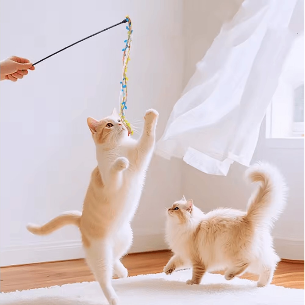Interactive Rope Tassel Cat Teaser Wand With Bell 1