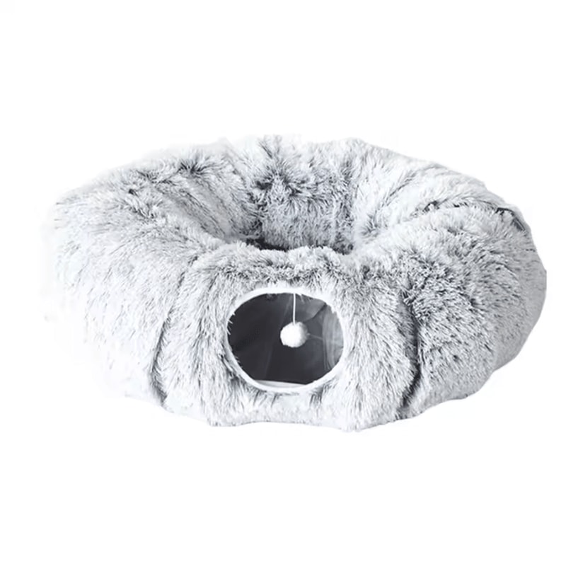 Plush Donut Cat Tunnel Bed Cozy Peekaboo Play Tunnel Sleeping Nest 9