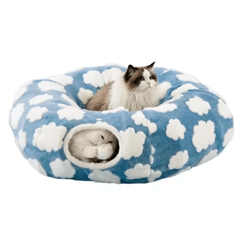 Plush Donut Cat Tunnel Bed Cozy Peekaboo Play Tunnel Sleeping Nest 3