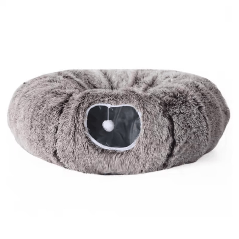 Plush Donut Cat Tunnel Bed Cozy Peekaboo Play Tunnel Sleeping Nest 4