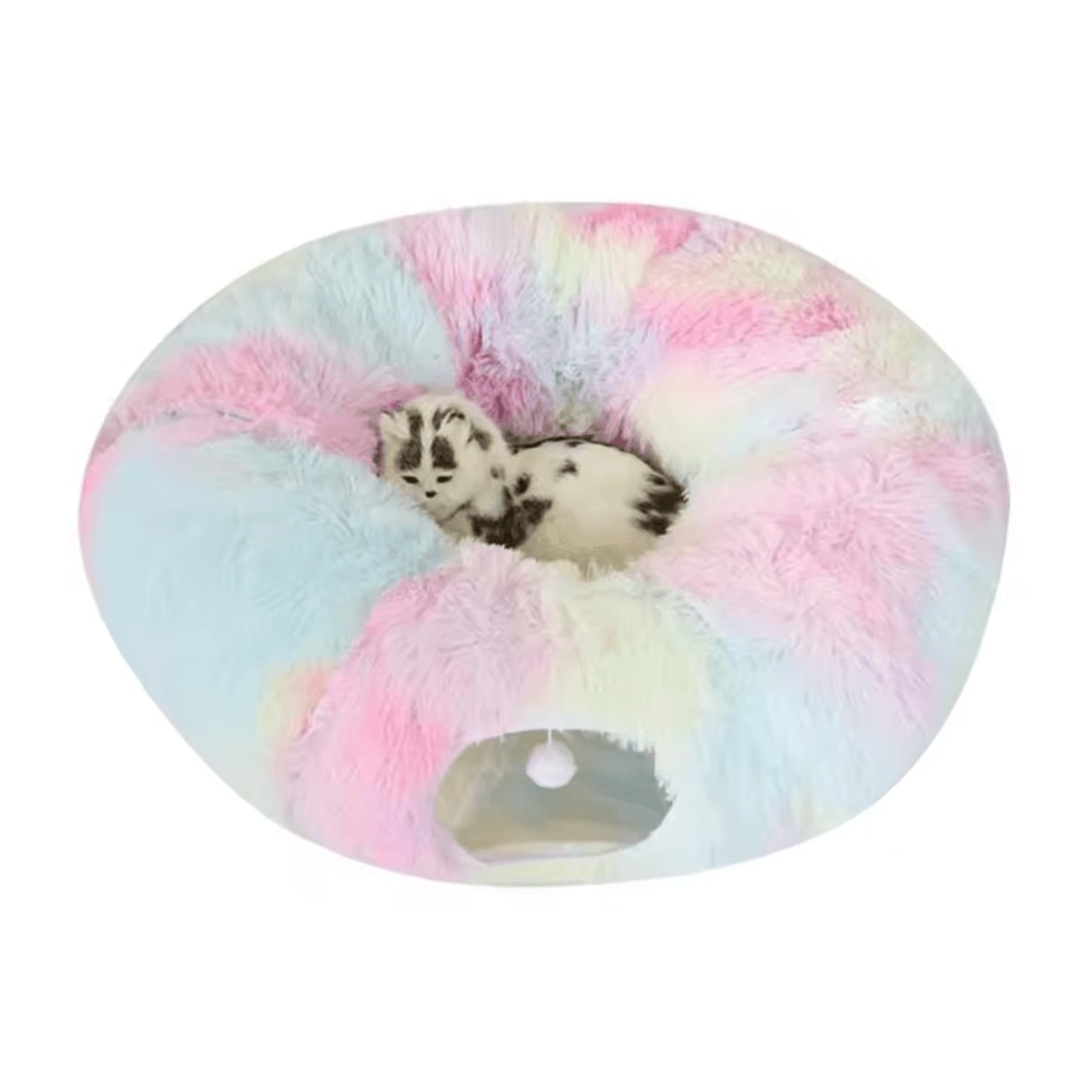 Plush Donut Cat Tunnel Bed Cozy Peekaboo Play Tunnel Sleeping Nest 7