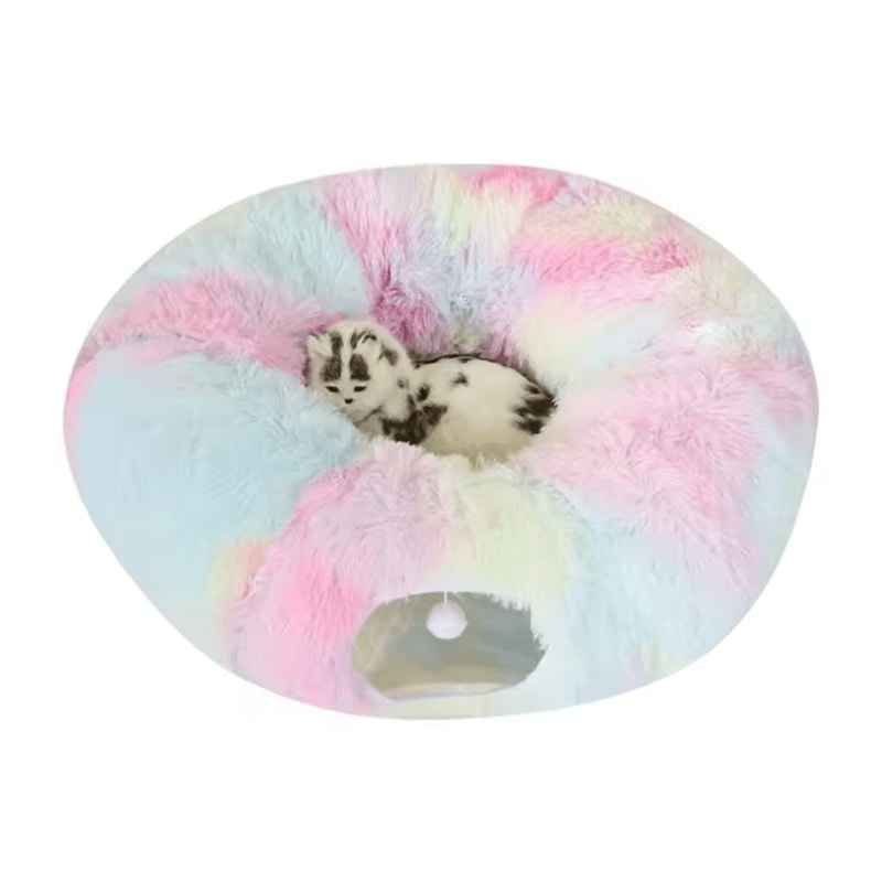 Plush Donut Cat Tunnel Bed Cozy Peekaboo Play Tunnel Sleeping Nest 7