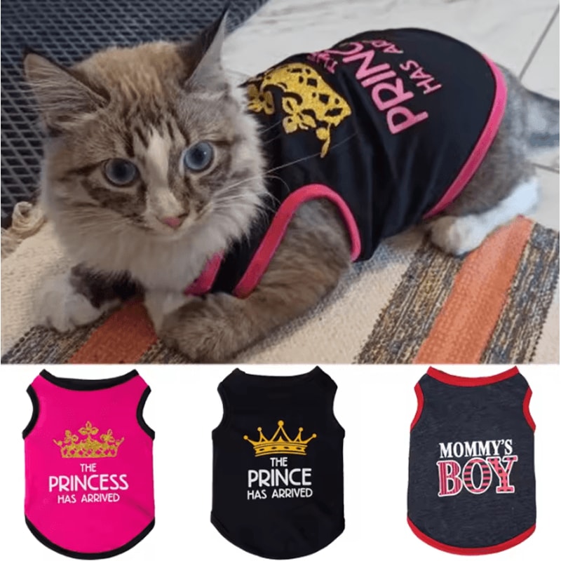 Princess Print Summer Cotton Vest For Sphynx Cats Small Pets 0