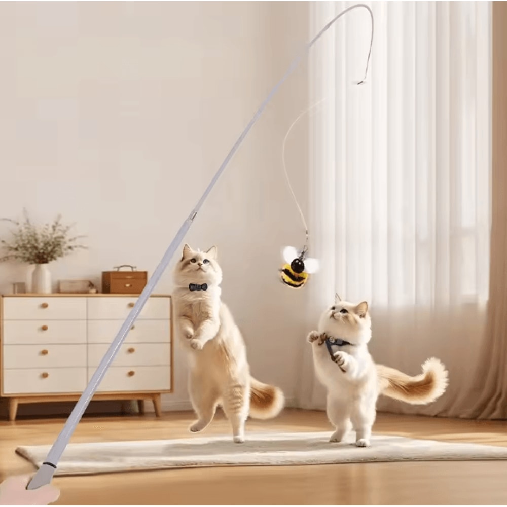 Carbon Fiber Telescopic Cat Teaser Wand 110cm Interactive Feather Toy 2