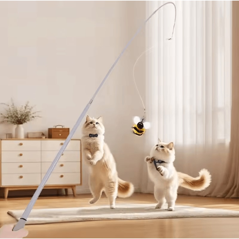 Carbon Fiber Telescopic Cat Teaser Wand 110cm Interactive Feather Toy 2