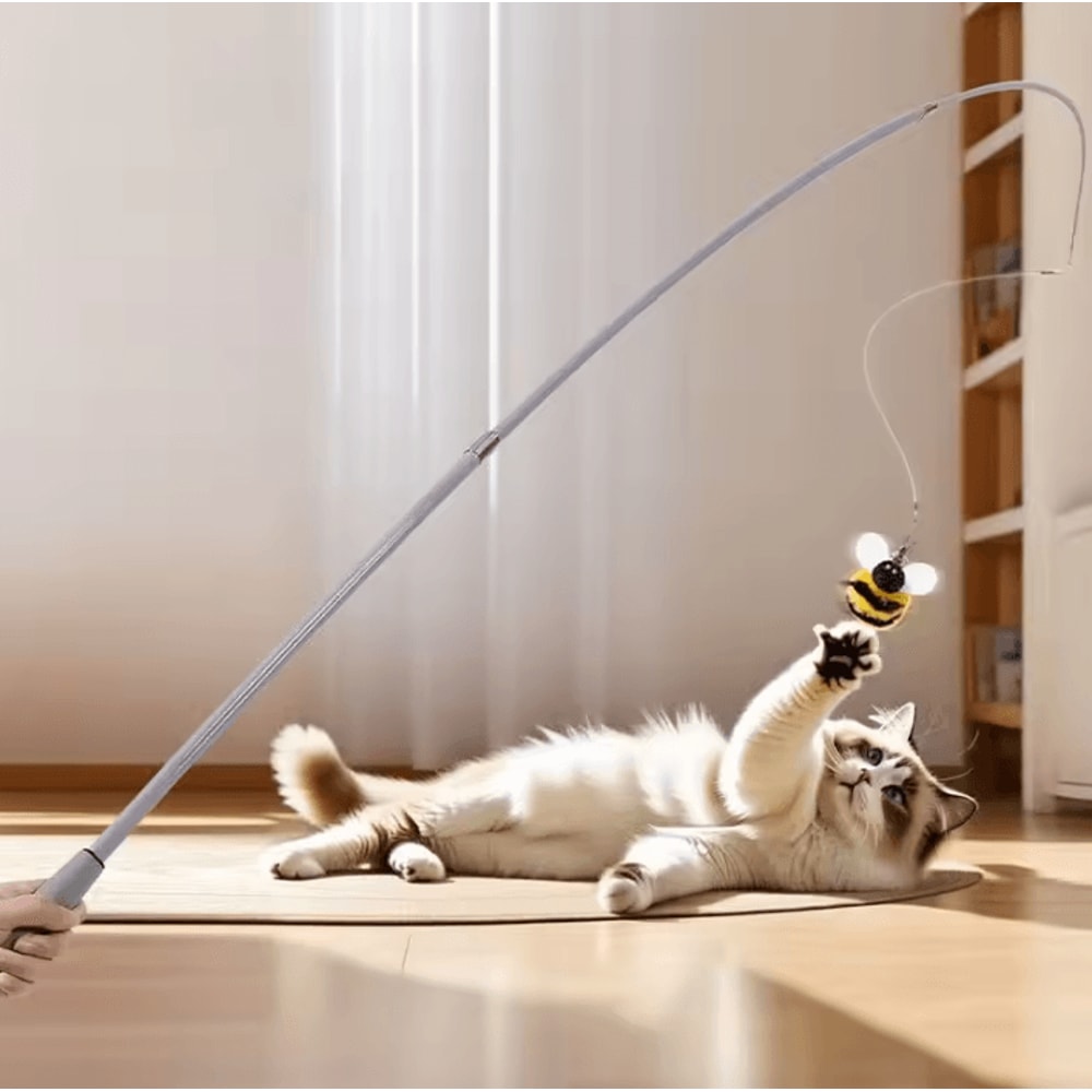 Carbon Fiber Telescopic Cat Teaser Wand 110cm Interactive Feather Toy 3