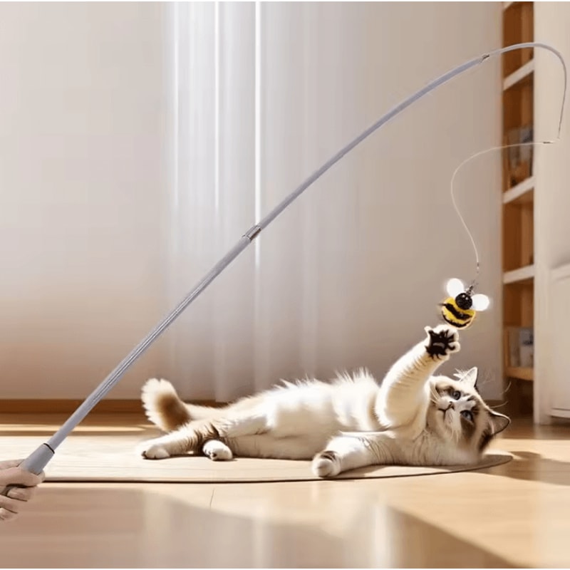 Carbon Fiber Telescopic Cat Teaser Wand 110cm Interactive Feather Toy 3