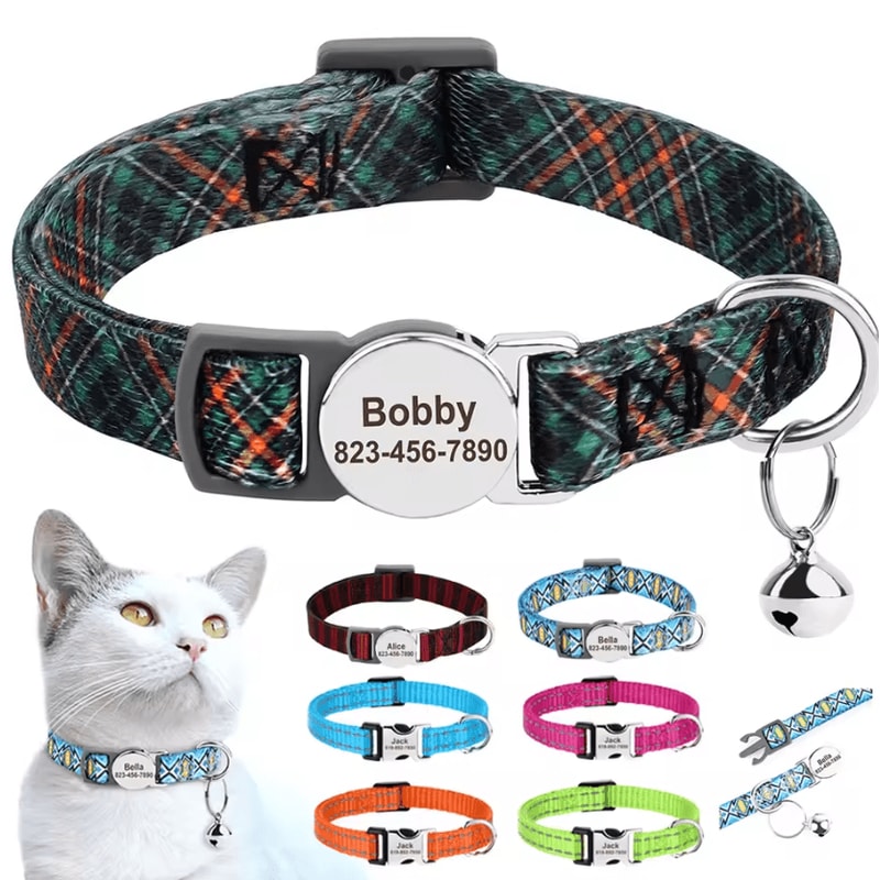 Personalized AntiLost Cat ID Collar With Custom Name Tag Bell 0