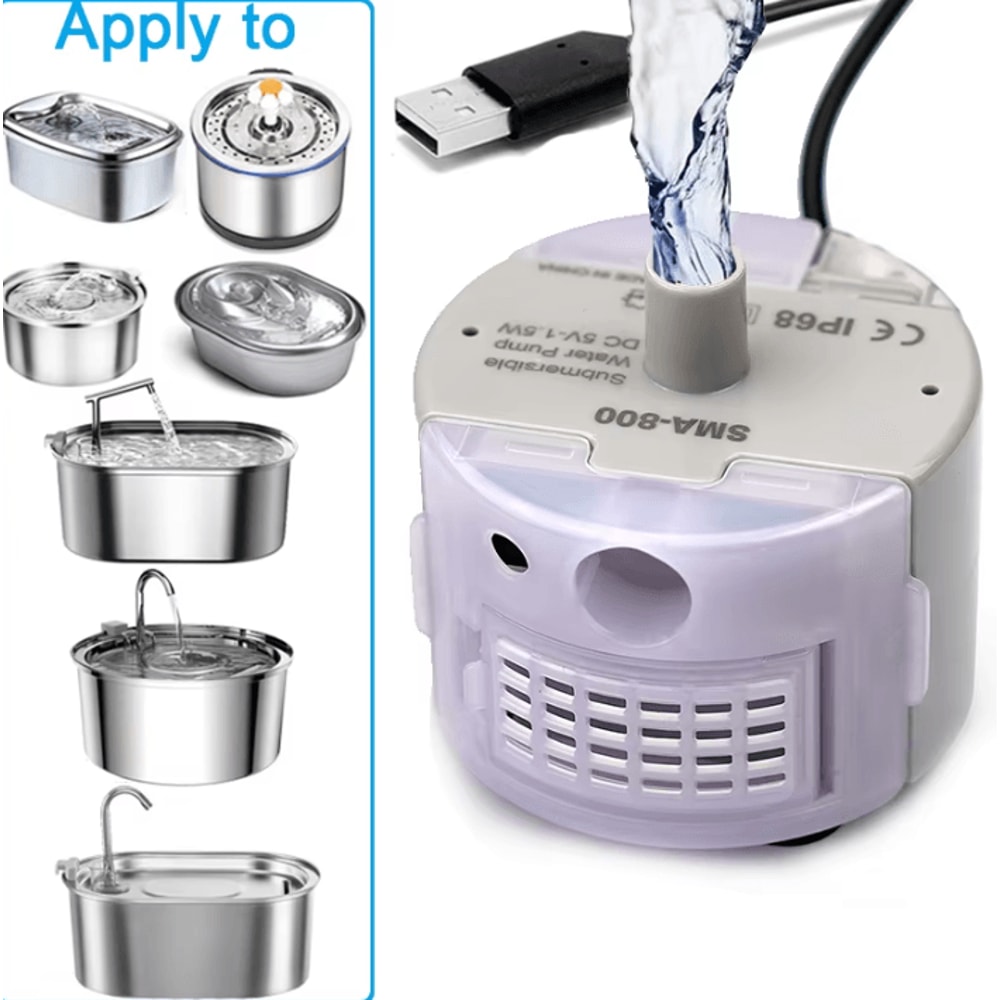 USB Submersible Water Pump For Pet Fountains Quiet Replacement Motor With Cleaning Kit 2