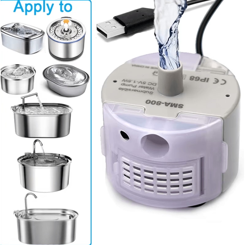 USB Submersible Water Pump For Pet Fountains Quiet Replacement Motor With Cleaning Kit 2