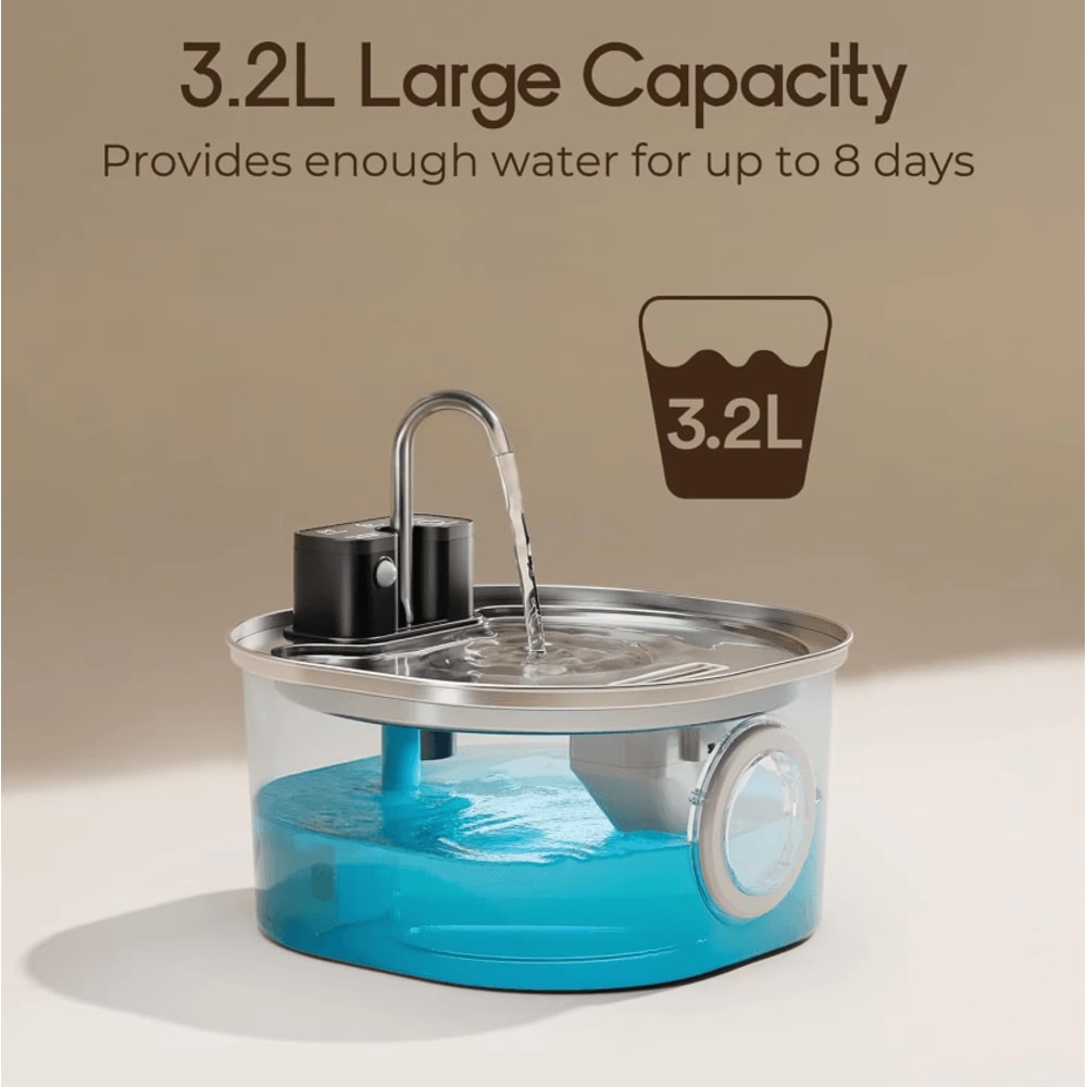 Wireless Rechargeable Stainless Steel Cat Water Fountain 3L SensorActivated Pet Water Dispenser 2