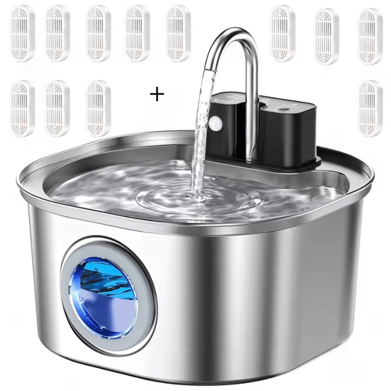 Wireless Rechargeable Stainless Steel Cat Water Fountain 3L SensorActivated Pet Water Dispenser 5