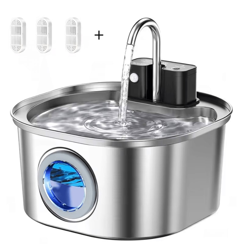 Wireless Rechargeable Stainless Steel Cat Water Fountain 3L SensorActivated Pet Water Dispenser 6