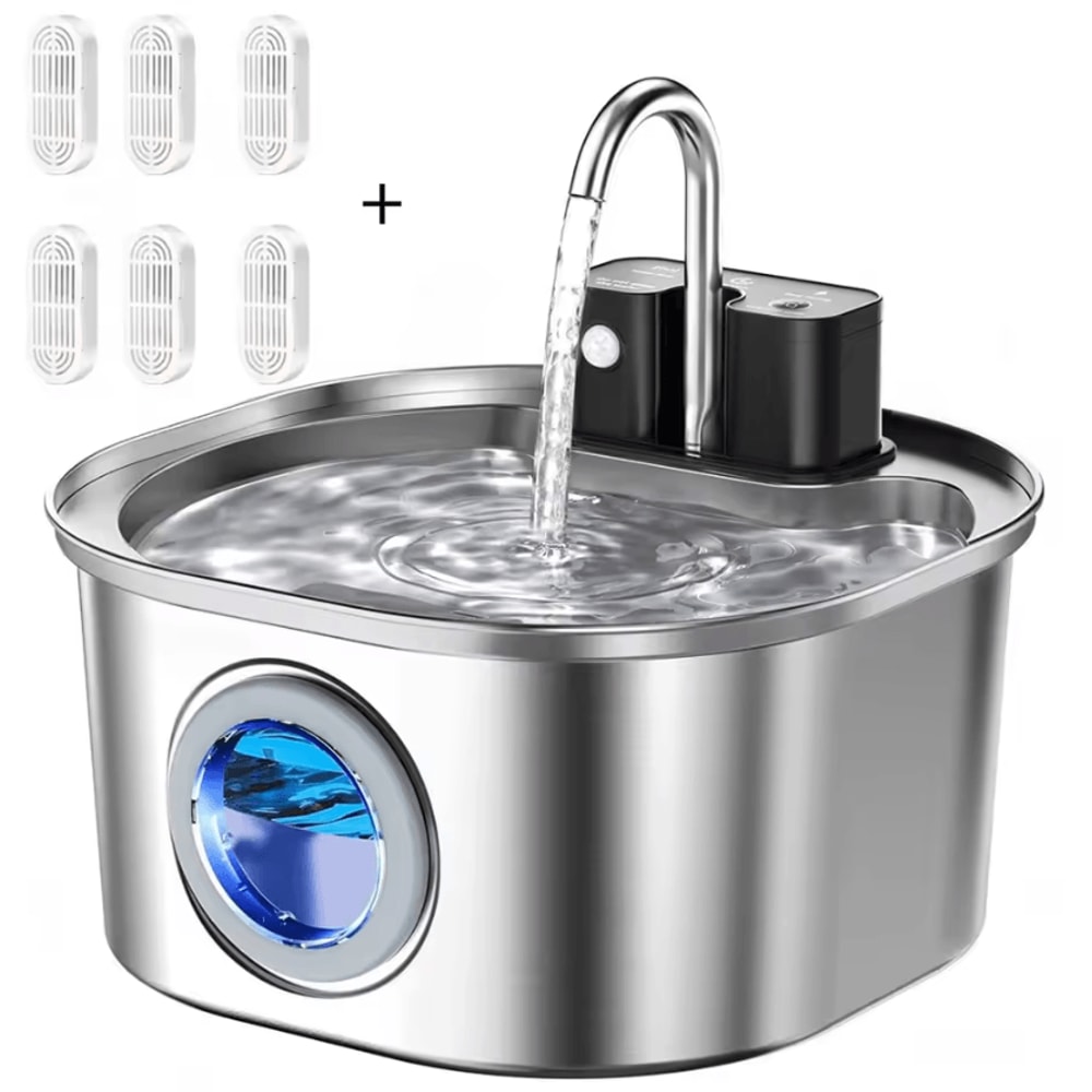 Wireless Rechargeable Stainless Steel Cat Water Fountain 3L SensorActivated Pet Water Dispenser 7