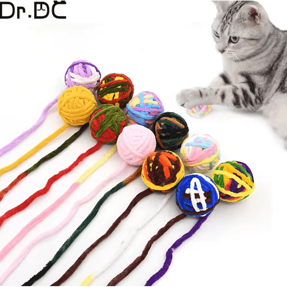 DrDC Colorful Wool Ball Cat Toy Set SelfPlay Chew Chase Toys For Cats 0
