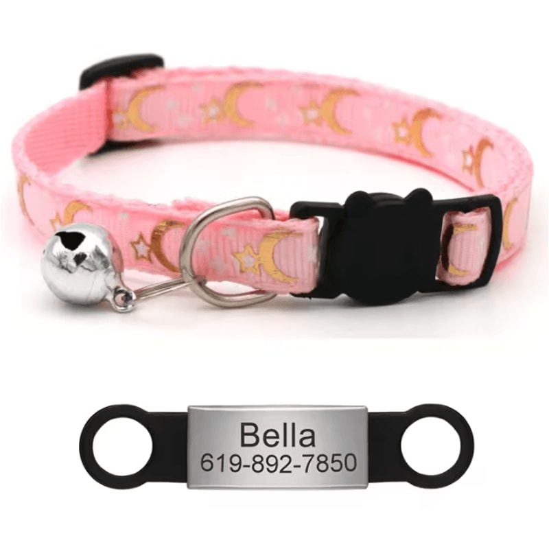 Personalized Reflective Star Moon Cat Collar With Engraved ID Tag 4