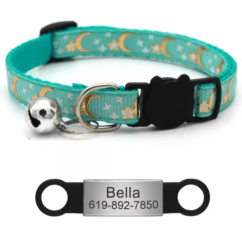 Personalized Reflective Star Moon Cat Collar With Engraved ID Tag 7