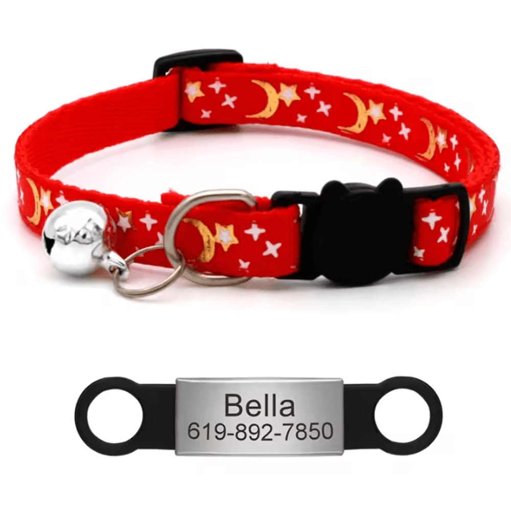 Personalized Reflective Star Moon Cat Collar With Engraved ID Tag 8