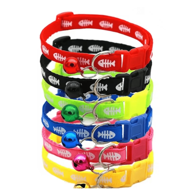 FishBone Charm Adjustable Cat Kitten Collar With Bell 0