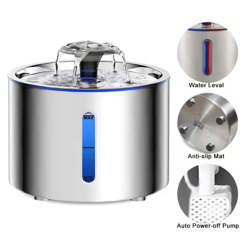 AquaGlow Stainless Steel Automatic Pet Water Fountain 0