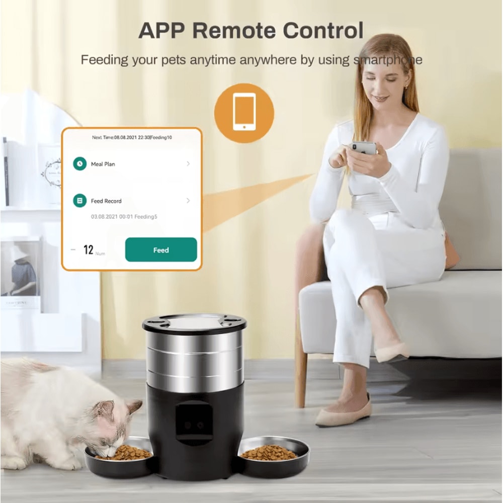 SmartServe WiFi Automatic Pet Feeder With Dual Stainless Steel Bowls 2