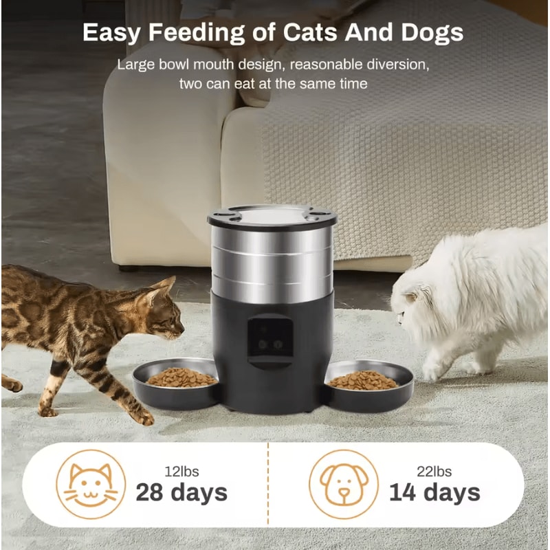 SmartServe WiFi Automatic Pet Feeder With Dual Stainless Steel Bowls 3