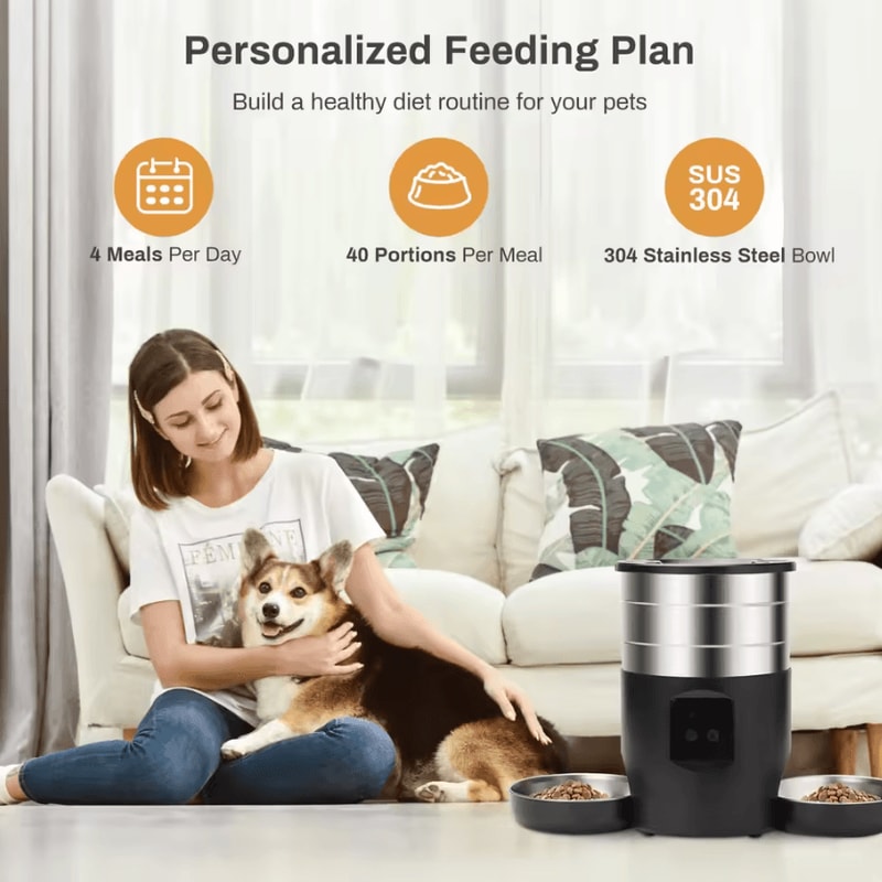 SmartServe WiFi Automatic Pet Feeder With Dual Stainless Steel Bowls 4
