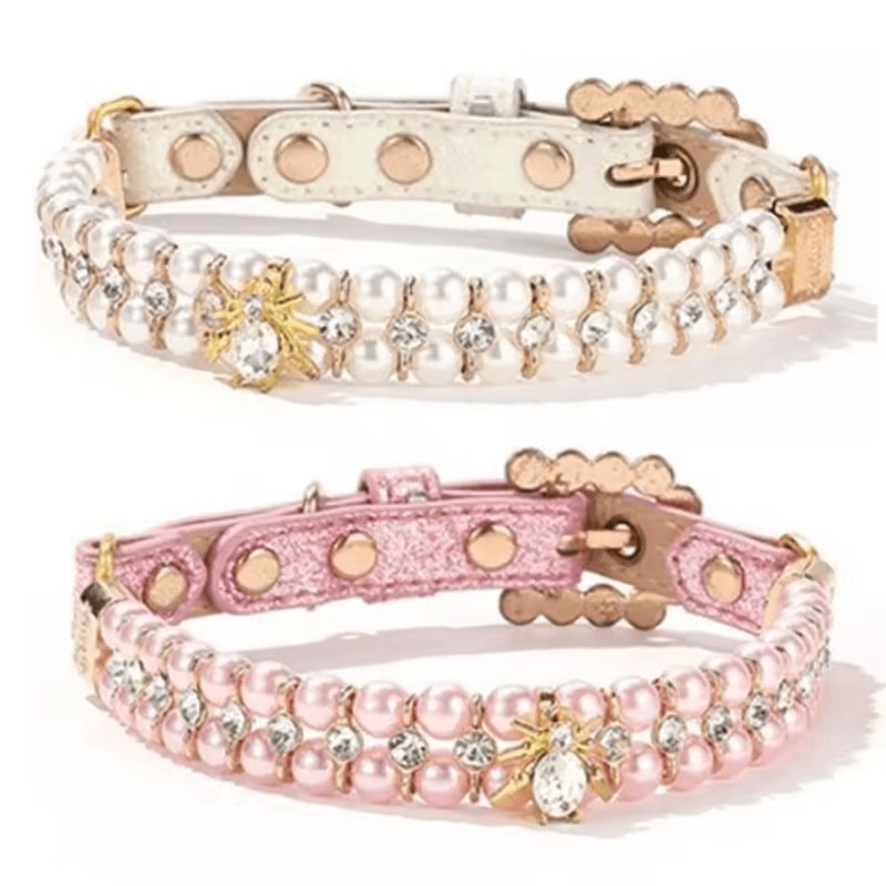 Princess Pearl Rhinestone Pet Collar For Cats Small Dogs 0