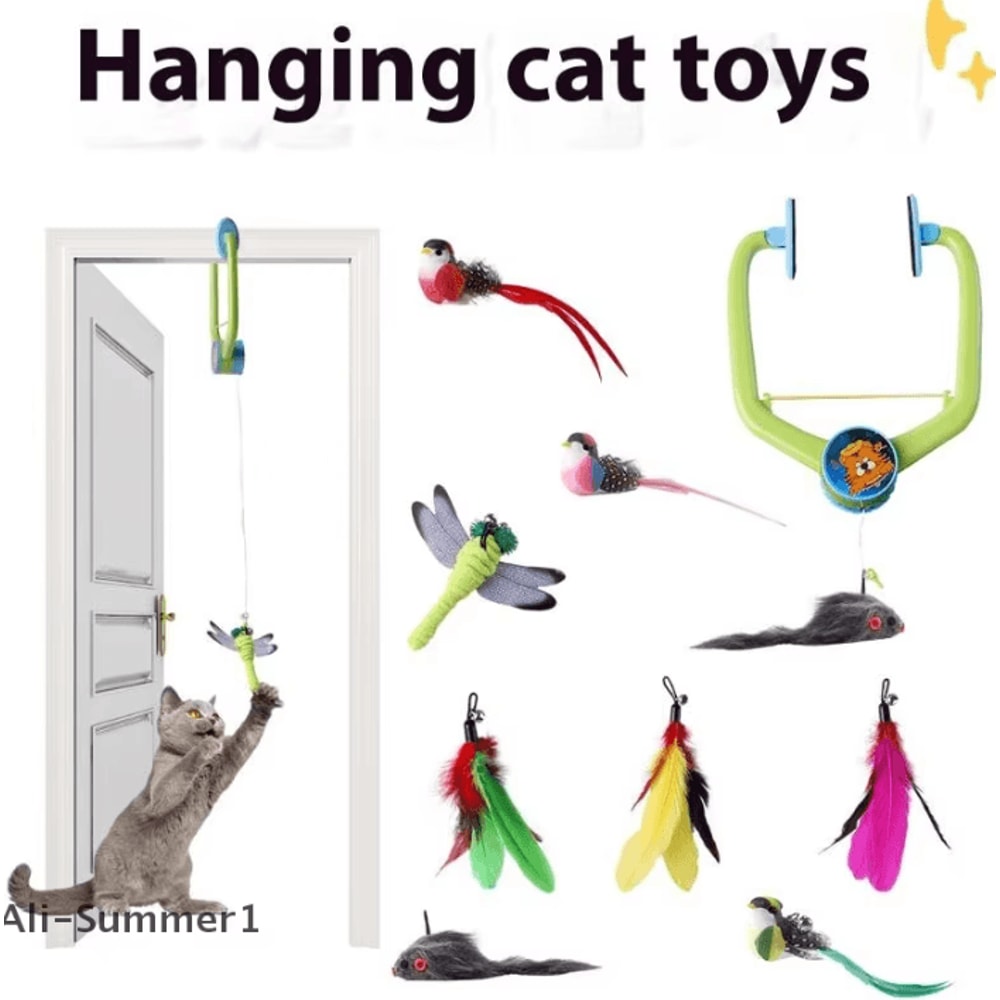 DoorHanging Feather Chase Cat Toy Interactive SelfPlay Teaser 0