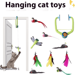 door-hanging feather chase cat toy – interactive self-play teaser