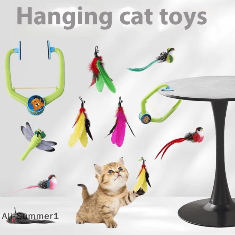 DoorHanging Feather Chase Cat Toy Interactive SelfPlay Teaser 1