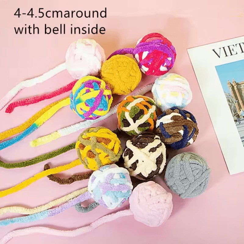 Wool Yarn Bell Cat Toy Balls Set Interactive Play Balls For Cats 4