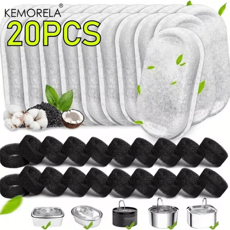 KEMORELA 20Pack Activated Carbon Filters For Pet Water Fountain 5