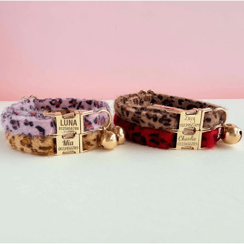 Personalized Leopard Print Pet Collar With Bell 0